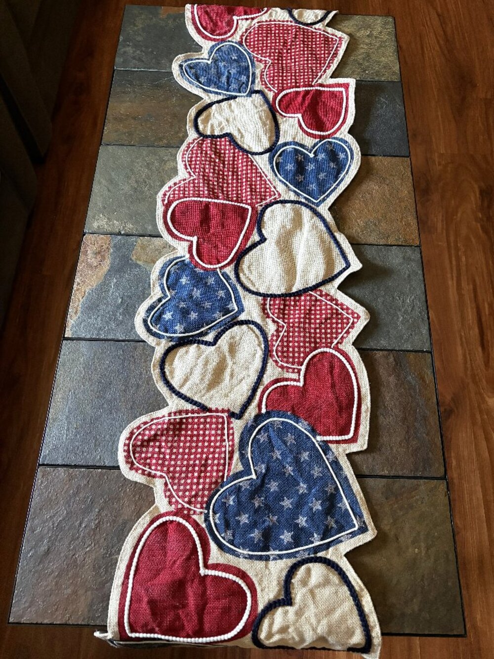 Storehouse patriotic Americana rustic country heart jute table runner